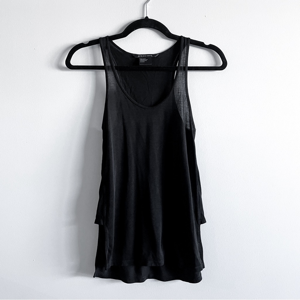 A/X Armani Exchange Side-Split Black Tank Top - Racerback Hi-Low Hem Size XS